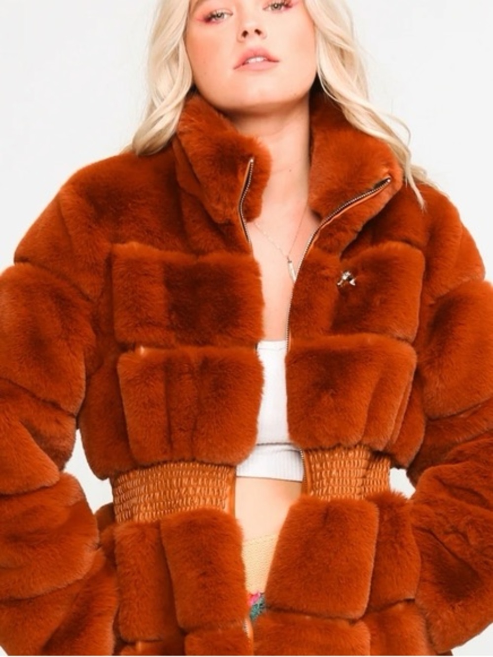 Aratta Silent Journey Plush Teddy Jacket in Rust